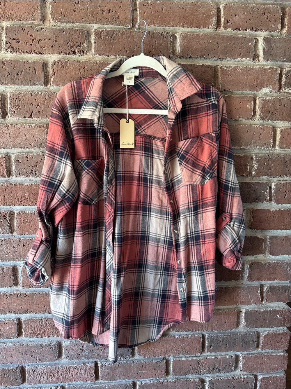 Love Notes Coral, Navy, and Cream Plaid Button-Down Shirt